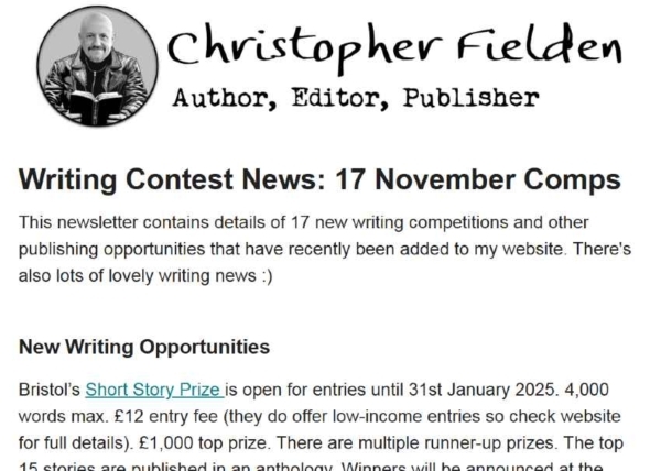 Christopher Fielden Writing Newsletter